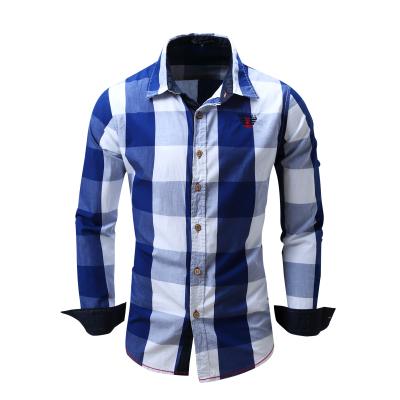 China Anti-pilling Long Sleeve Shirt/Cotton Plaid Denim Lapel Shirt for sale