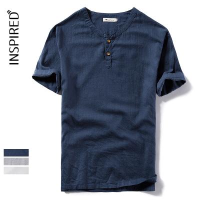 China Men's Breathable Short Sleeve Cotton Solid Color T-shirt Straight Casual Canvas Youth for sale