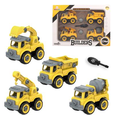 China Toy Disassembly Engineering car children's toy car boy DIY nut ​​assembly simulation crane mixer model construction diecast jigsaw truck for sale