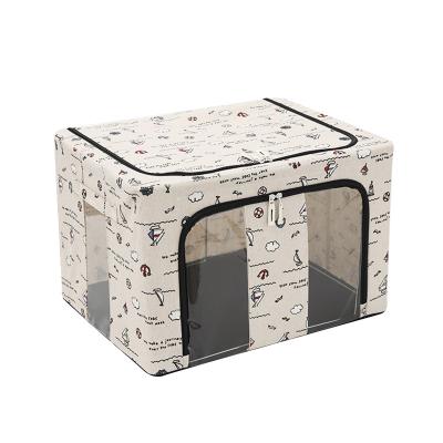 China Workable Clothes Storage Box Organizer Container With 3.6mm Metal Frame, Oxford Collapsible Trash Cans With Clear Window for sale