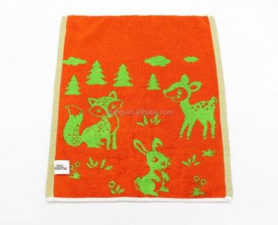 China Jacquard Dyed Yarn Jacquard Cotton Hand Towel / Face Towel With Vivid Cartoon Logo for sale