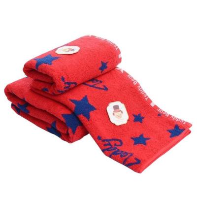 China Red And Blue Cotton Jacquard Yarn Dye Color Jacquard Face Towel / Hand Towel Bath Towel for sale