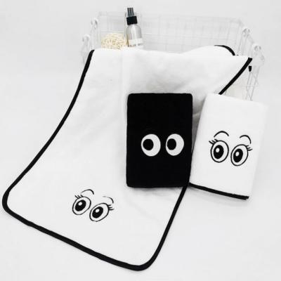 China Hot Sale Couples Embroidery Cotton Black And White Face Towel 35x75cm Or Customized for sale