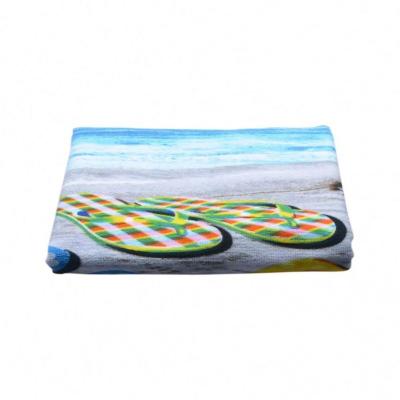 China Reative Printing Cotton Single Velvet Slipper Large Custom Beach Towel for sale