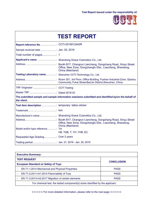 CE - Shandong Grace Cosmetics Company Limited