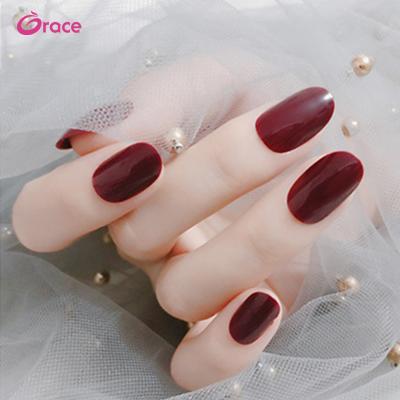 China DIY Nail Art F24 24 Pcs / Box Full Cover Press On Pure Natural Wine Red Colored Nail Art Tips Acrylic Nail Tips Wholesale for sale