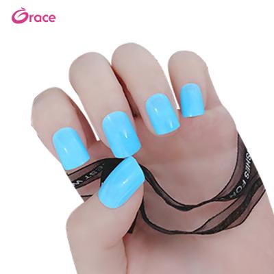 China DIY Nail Art F4 Fake Nail Tips 24 Pcs/Box Full Cover Press On Pure Colored Blue Acrylic Nail Tips Wholesale for sale