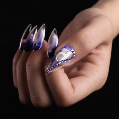 China Easy Apply 24 Pieces SM20201050 Box Of Water Drop Shape 3D Diamond Blue Star Moon Handmade False Nails European And American Press On Nails for sale