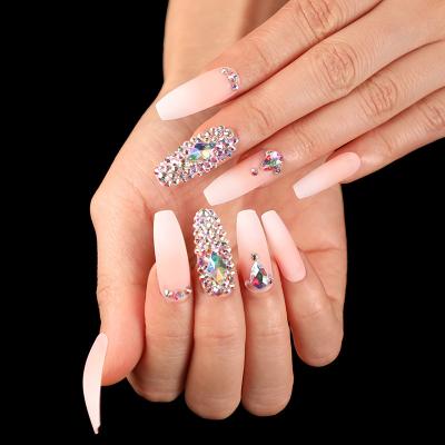 China Easy Apply 3D Ballet Nail Handmade Coffin Coffin Trapezoidal Color Diamond DIY False Press On Nails 24pcs/box Pack for sale