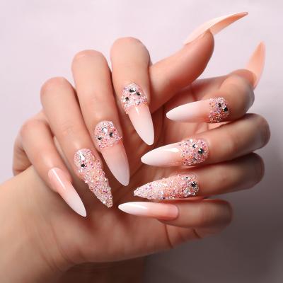 China Easy Apply Gradient Color SM17200826 Handmade Nude Nail Enhancement Crystal Beads 3D Nail DIY Jewelry Nail 24 Wearing Pieces/Box for sale