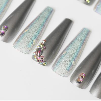 China DIY Nail Art JOYME 0070-4D-05 30pcs/box Removable Reusable Portable Fake Nails Ballet With Diamond Press On Nails With Adhesive Glue for sale