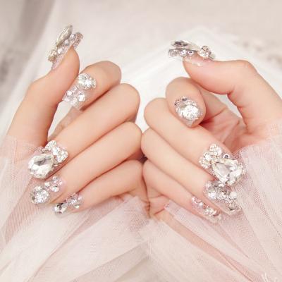 China Meaterial A37 Luxurious Eco-friendly 3d Diamond White Artificial Nail Tips Fake Press On Pre Design Bride Style Fake Finger Nail Tips Wholesale for sale