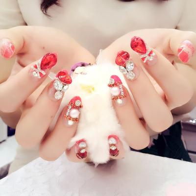 China Meaterial Luxurious Eco-friendly 3d Diamond White Artificial Nail Tips Fake Press On Pre Design Bride Style Fake Finger Nail Tips Wholesale for sale