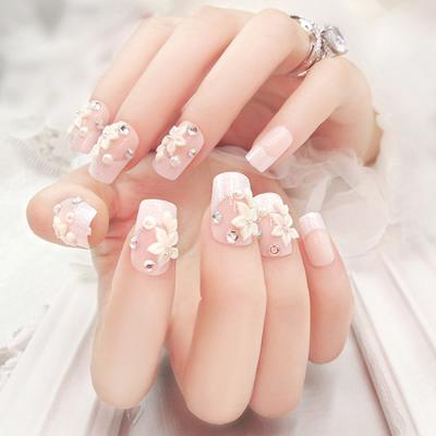 China Easy Apply A02 Series 3D Nail Art Design Japanese Bride Bride False Nails Pre Back Tips Glue Press On Nail Tips Artificial Nails for sale