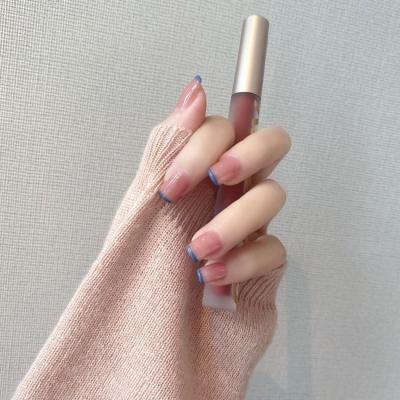 China Easy Apply Pink Color P160 Design French Press On False Nail Fashion Acrylic Short Square Shape Pre Designed Nails Tips for sale