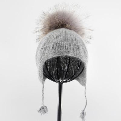 China 2021 Hot Selling Picture Toddler Raccoon Fur Pompom Hat Baby Cashmere Winter Newborn Hat Knit Hat for sale