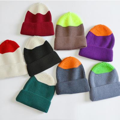 China JOINT children knit woolen hat trend personality new style splice acrylic infant beanie children hat for sale