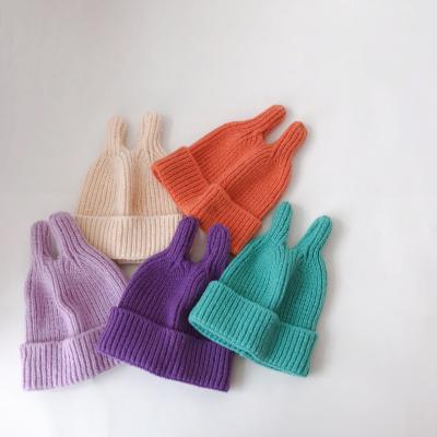 China JOINT Candy Color Little Baby Beanie Ear Tentacles Kids Children Cute Bib Knitted Hats for sale