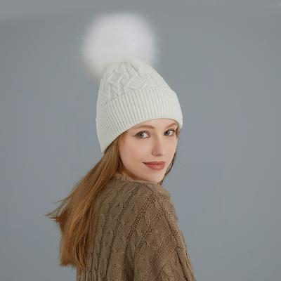 China 2021 Winter Fashion Rabbit Wool Women COMMON Beanie Hats With Puff Balls for sale