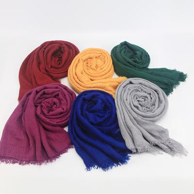 China Wholesale New 175*70 Pure Cotton And Linen Female Scarf Women Crease Hijab for sale