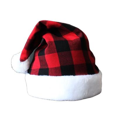 China New Outdoor Activities Christmas Decoration Props Holiday Hat Plaid Christmas Santa Hat for sale