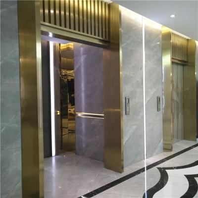 China Gold Decorative Elevator Metal Lobby Panel Hotel PVD Plating Stainless Steel Wall Top Screen Designed Frame for sale