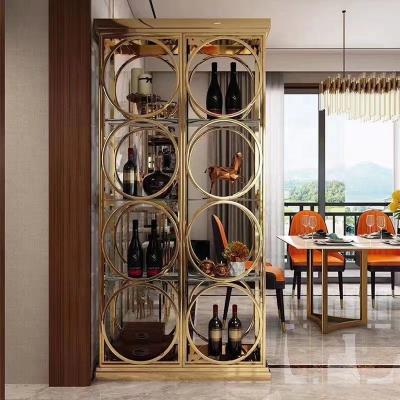 China Luxury Modern Stainless Steel Dining Room Divider Screen Wine Cabinet Display Stand For Home for sale