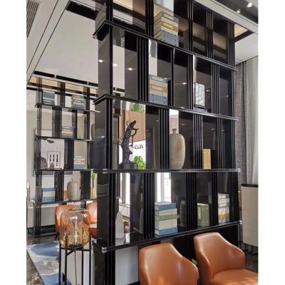 China Modern Lobby Black Brushed Stainless Steel Storage Display Racks For Divide Room for sale