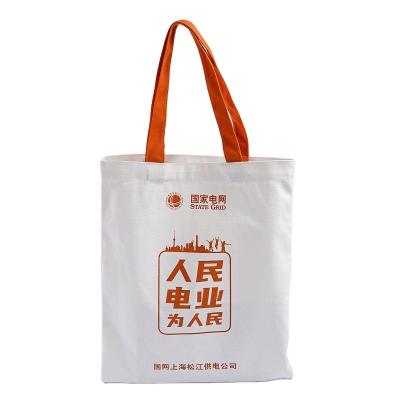 China Logo Cotton Tote Bag Custom Branded Shopping Handled Handy Fashion Cotton Bag for sale