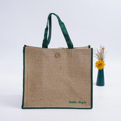 China New Promotion Jute Tote Bags Leather Handles Wholesale Shopping Jute Shopping Bags for sale