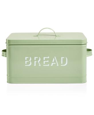 China Retro Storage Sustainable Galvanized Metal Vintage Bread Bin Bin Basket Food Container With Bamboo Wooden Lid Rectangular Kitchen Tableware Table for sale