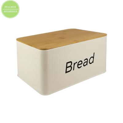 China Sustainable Vintage Metal Bread Bin With Bamboo Cutting Board For Kitchen Storage FKB2131 for sale