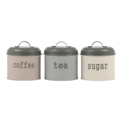 China Sustainable Galvanized 3 Canister Coffee Tea Sugar Tin Box Metal Round Set For Kitchen Tableware Tableware for sale