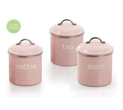 China Sustainable Galvanized 3 Canister Coffee Tea Sugar Tin Box Metal Round Set For Kitchen Tableware Tableware for sale