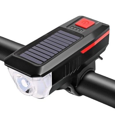 China ABS+Silicone Strap Solar Rechargeable Bicicleta Ciclo Electric Bicycle Headlight 2000mAh USB Rechargeable Horn Cycling Frontlight Strong Lightweight Mountain Bicycle Light Waterproof Set for sale