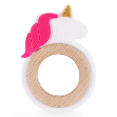 China Non-toxic Children's Teether Wooden Ring Teething Silicone Unicorn Baby New Creative Non-toxic Toys for sale