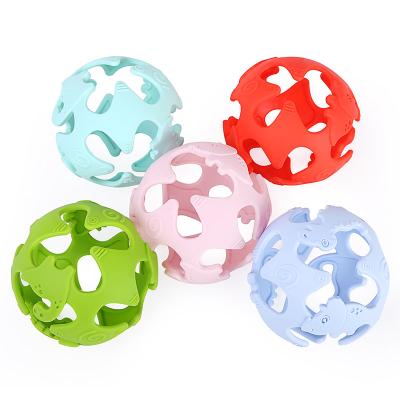 China Non-toxic Kids Teething Mordedores De Silicona Animal Non-Toxic Baby Teether Set Dinosaur Silicone Teether Sensory Ball for sale