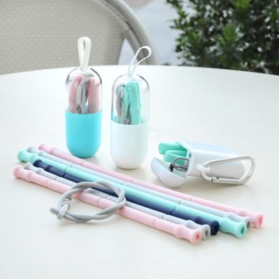 China New Trending Products Viable Straw Reusable Silicone Drinking Straw Viable Collapsible Collapsible With Case for sale