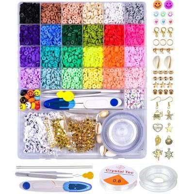 China Party Wedding Gift Banquet Christmas 24 Colors 6000pcs Clay Beads Box Set Kit Flat Round Polymer Beads Heishi Beads with Pendant Charms for Jewelry Making Kit S-082 for sale