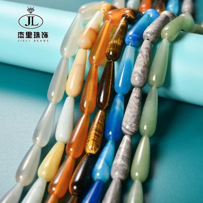 China DIY Necklace Bracelet Making Strand 10X30mm Natural Green Gemstone Loose Beads Water Drop Stone Beads Teardrop Smooth Gemstone Beads Strand for DIY Jewelry Making for sale