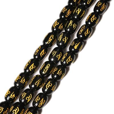 China DIY Fashional Beads High Quality 8mm Six Word Mantra Round Black Agate Beads for diy Jewelry Making Natural Stone Beads B-160 for sale