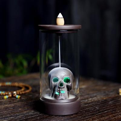 China Chinese Wholesale Custom Incense Halloween Backflow Resin Skulled Incense Cones Holder Led Ceramic Censer for sale