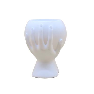 China white resin home craft decoration hand shape jar candle holder small for wedding decoration with candle holder for sale