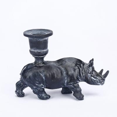 China Wholesale Home Deco Resin Rhino Light Black Candle Holder For Sale for sale