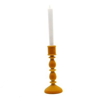 China Home Decoration Candlestick Pillar Stand Polyresin Antique Flocking Candlestick for sale