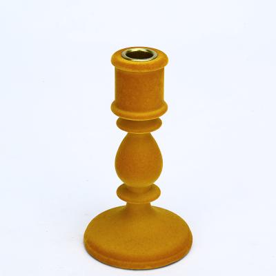 China Wholesale Custom Flocking Resin Candle Holder Yellow Stick Pillar Retro Home Decoration for sale