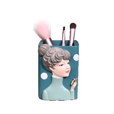 China 2021 Nordic Handmade Resin Design Cartoon Pencil Square Makeup Brush Cup for sale