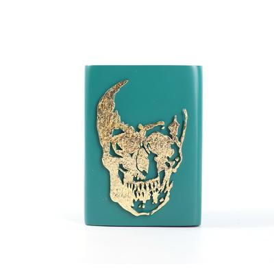 China Handmade Container Desk Organizer Resin Skull Pencil Green Holder With Stand for sale