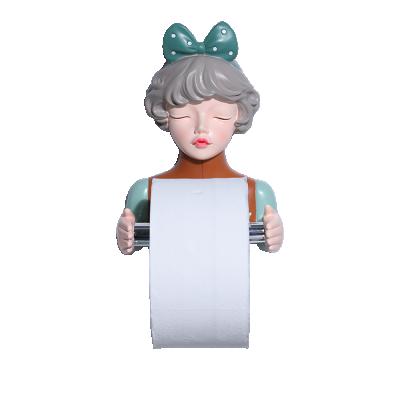 China Handmade Resin Paper Holder The Young and Lively Girl Style Home Bathroom Decoration Towel Holder for Kids for sale