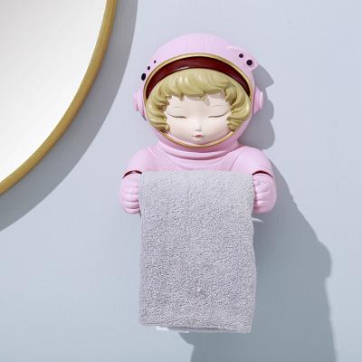 China Handcrafted Astronaut Bathroom Wall Mount Hand Towel Decoration Resin Paper Holder for sale